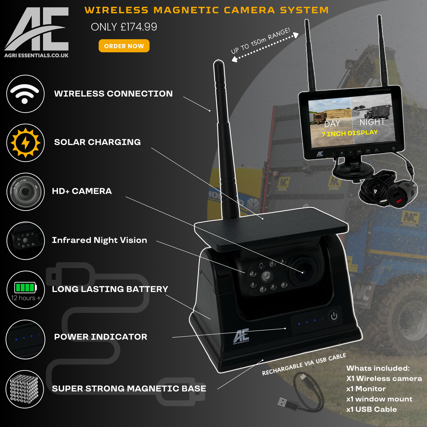 AE WIRELESS MAGNETIC SOLAR VEHICLE CAMERA SYSTEM